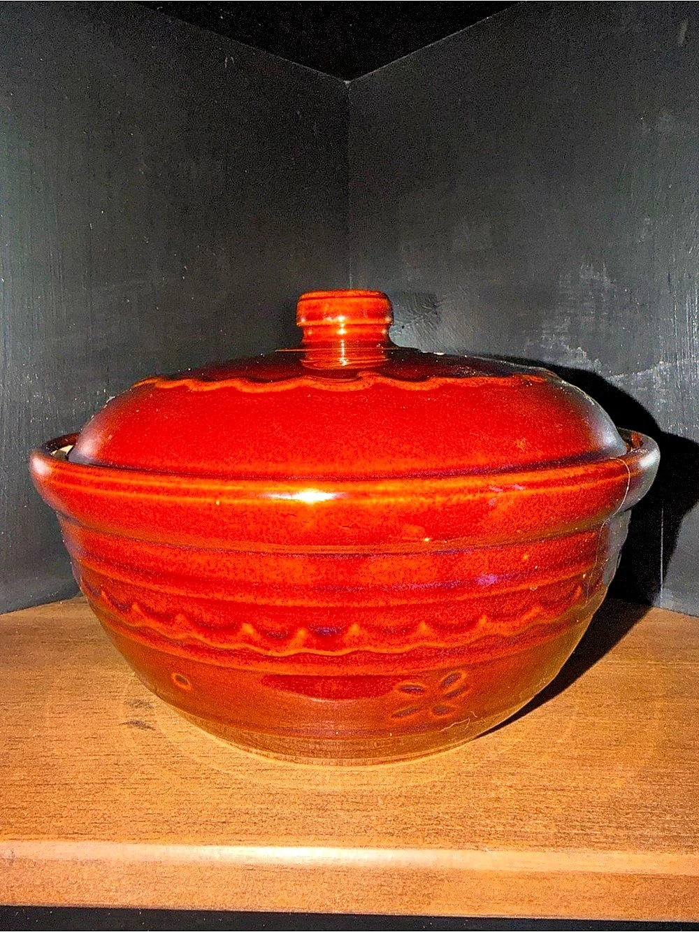 Vintage Marcrest Covered Casserole Red Ceramic